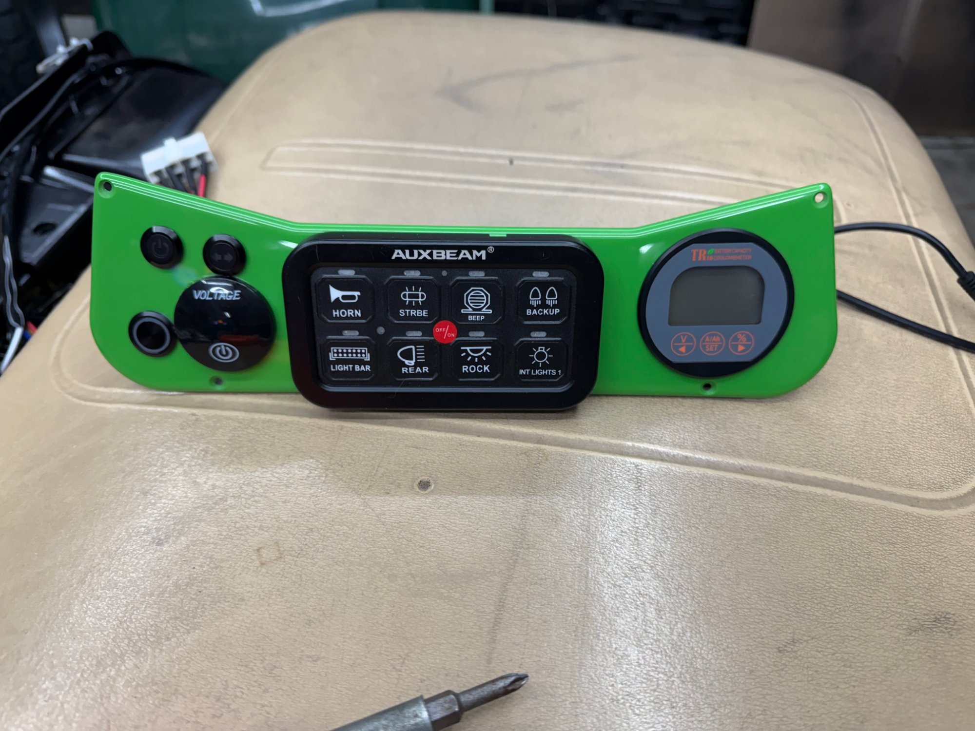 Custom Auxbeam control panel — green powder coat